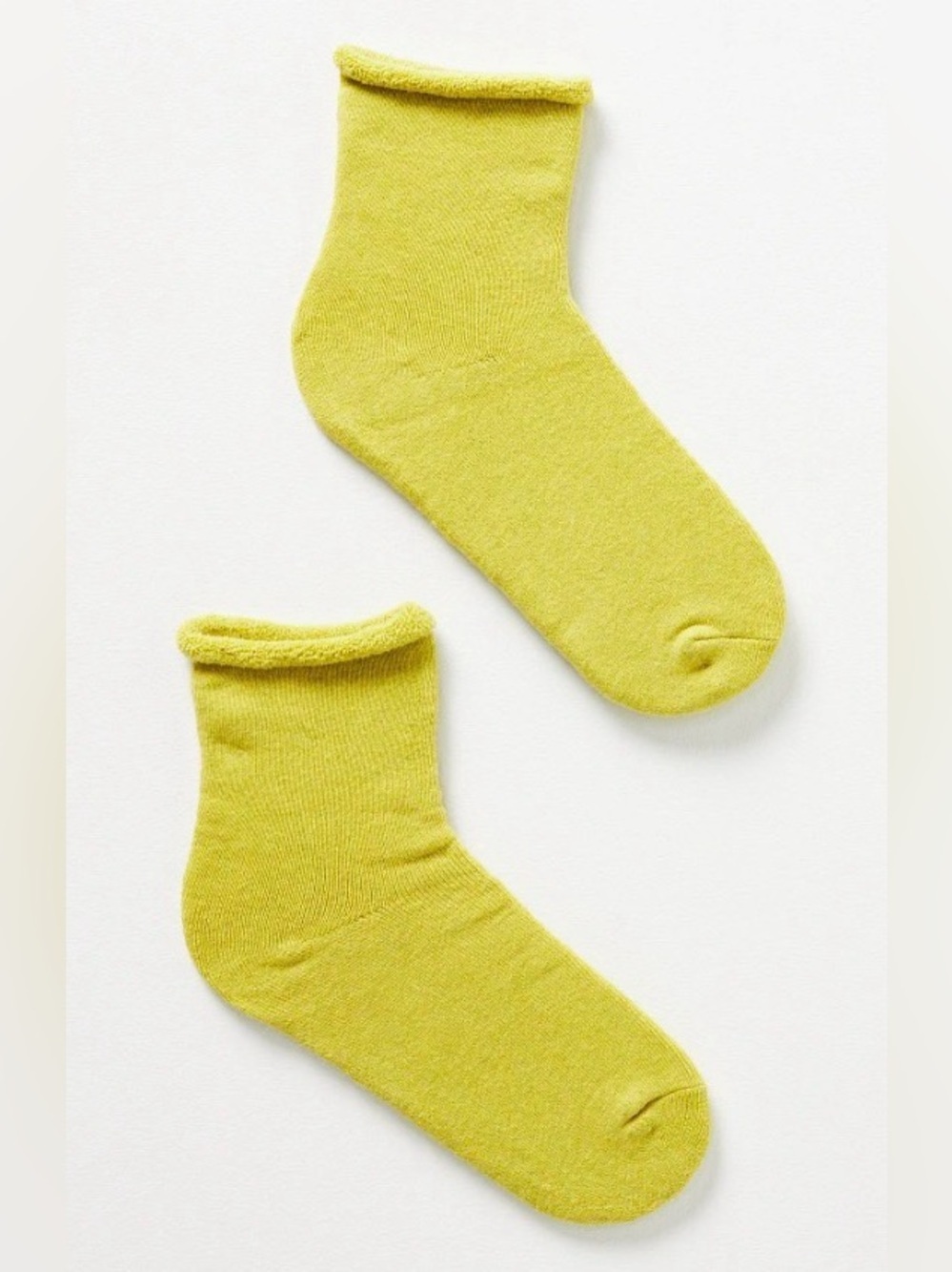 Anthropologie Soft Terry Rolled-Cuff Crew Socks in Lemon Yellow OS